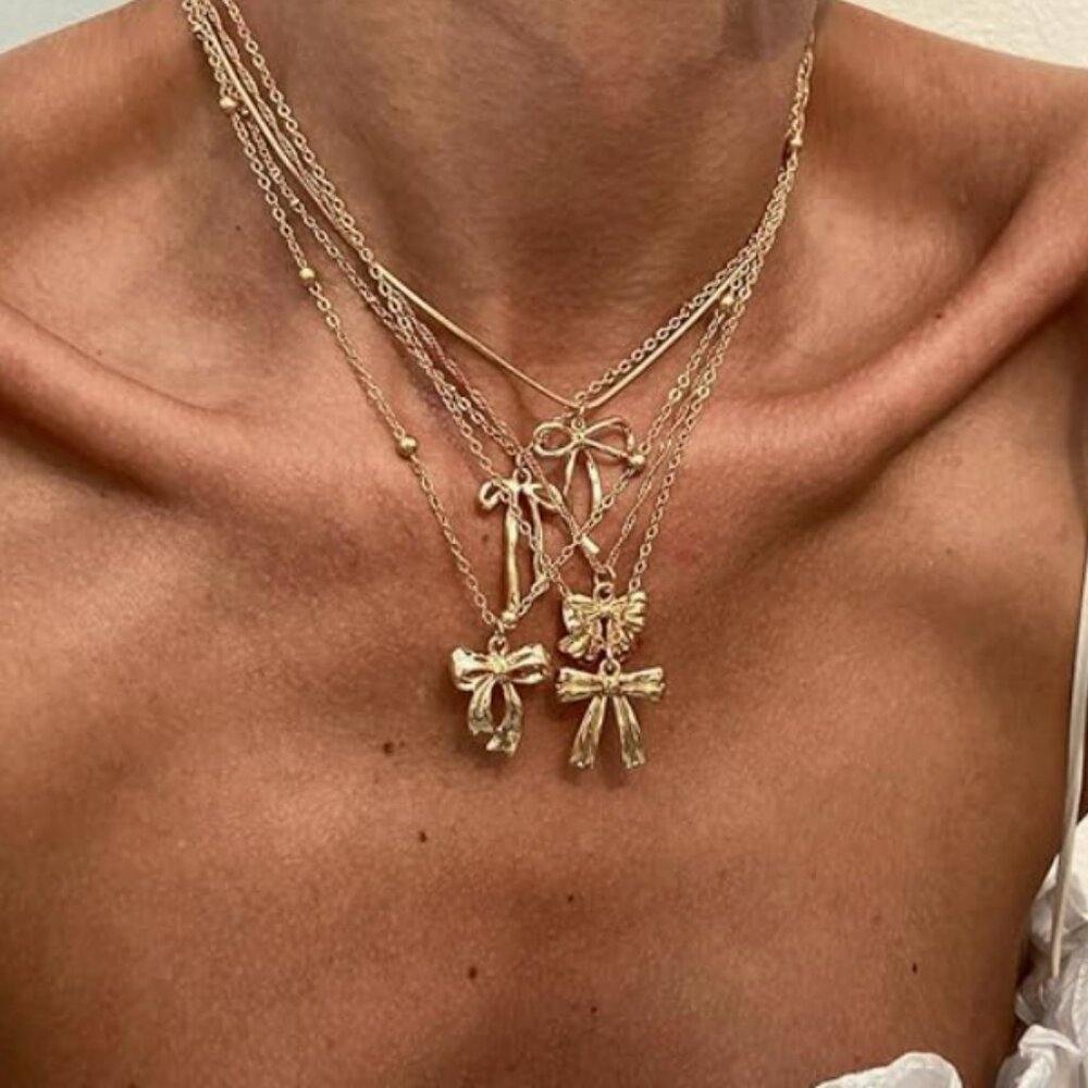 Gold Bow Necklace Stack Set - Picture 2 of 4